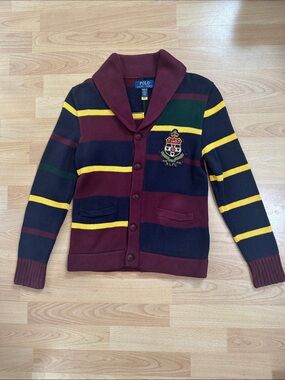Ralph Lauren Striped Crest Knit Sweater in Navy, Green, Yellow, Burgundy